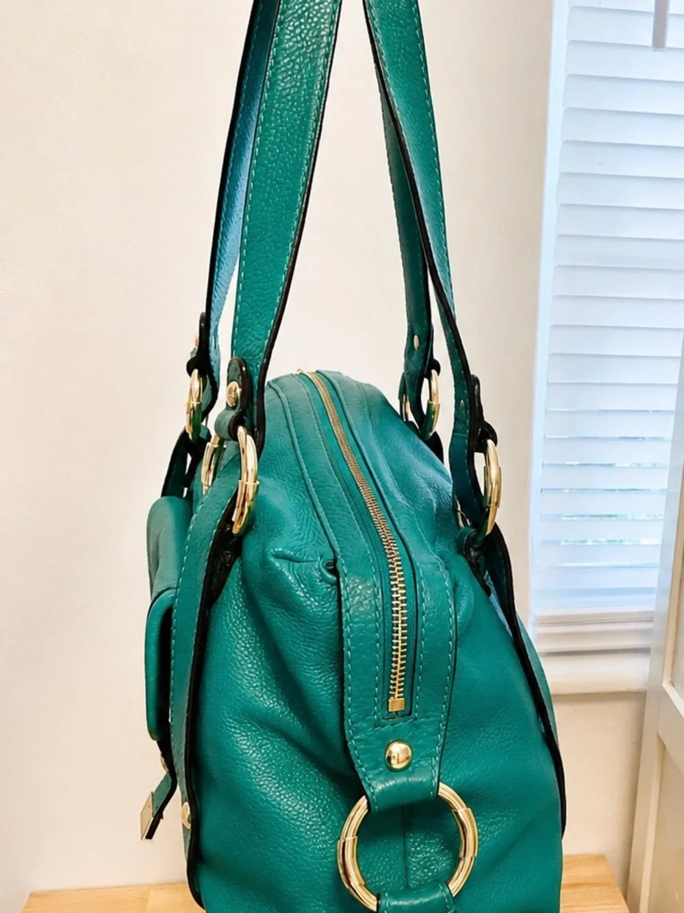 Michael Kors Fulton Leather Satchel Teal Green